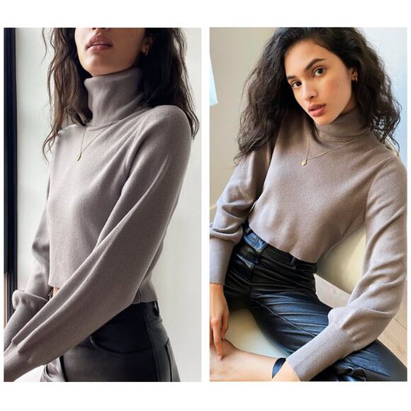 Aritzia Wilfred Rebecca Sweater Size Small Merino Wool Cropped Turtleneck Preppy - Picture 1 of 13